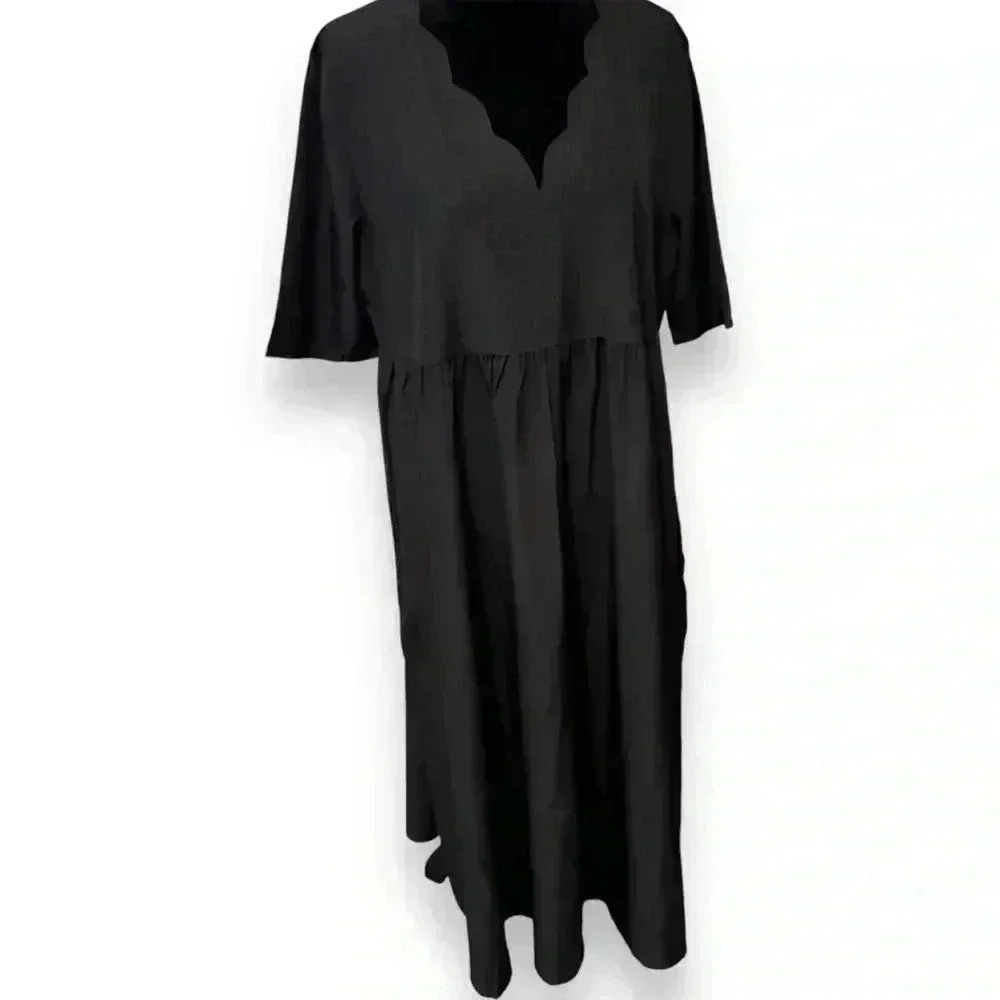 Made With Love NWT Midi/Maxi Large Black Scalloped V-neck Empire Waist Dress - Picture 12 of 16